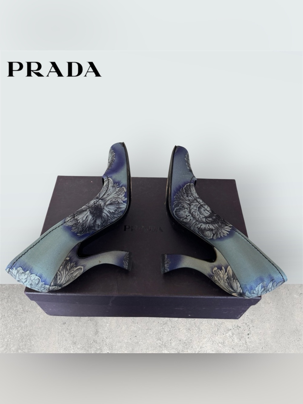 ⬇️ Prada CALZATURE DONNA Twill Rosoni Floral Sculpted Curve Heel Vintage Pumps - Picture 8 of 16